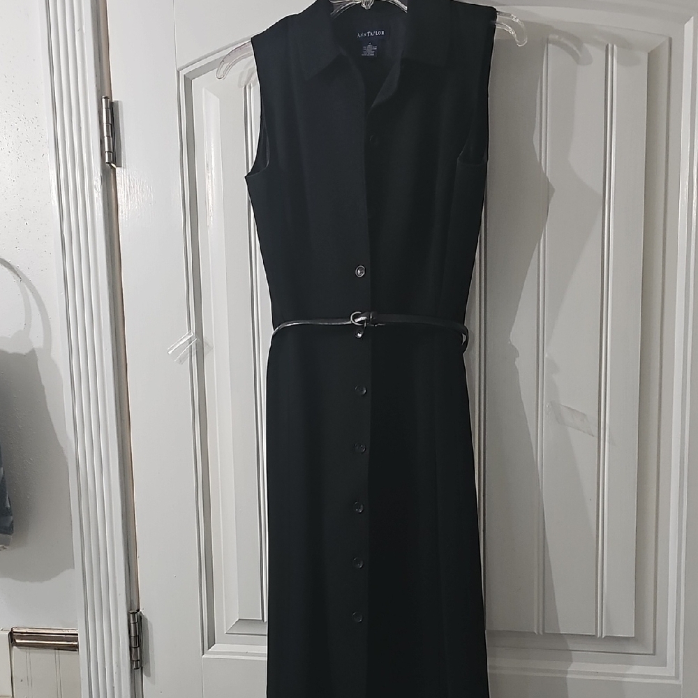 Ann Taylor Black Button-Down Midi Dress